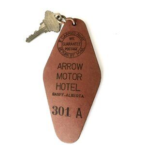 Vintage Arrow Motor Hotel Banff Alberta Canada Hotel Key & Fob 301A Large Brown